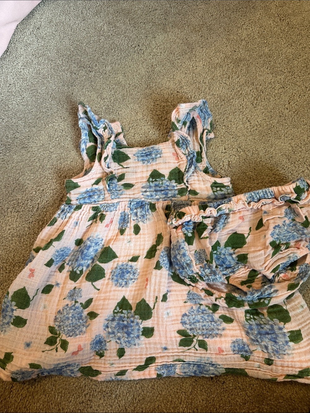 Angel Dear Pink Floral Muslin Dress & Bloomers - Blue & Green Hydrangea Print